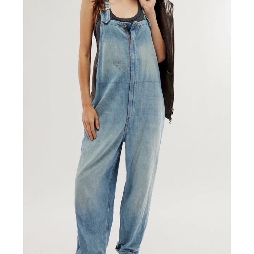 Free People Hunter Denim Overall We The Free Slouchy Adjustable Blue Large Jeans